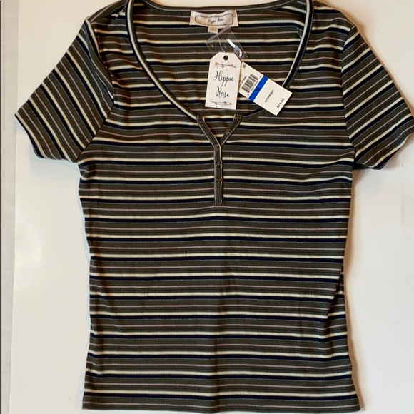 Hippie Rose Moss Stripe Tee Juniors XL - Picture 2 of 3